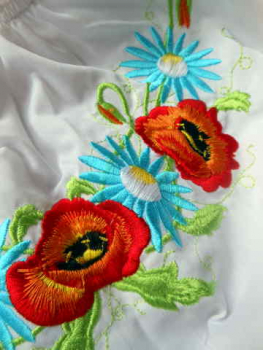 CD122_03 Ukrainian embroidered blouse long red Size 122