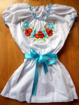 Preview: CD128_01 Ukrainian embroidered blouse long blue Size 128